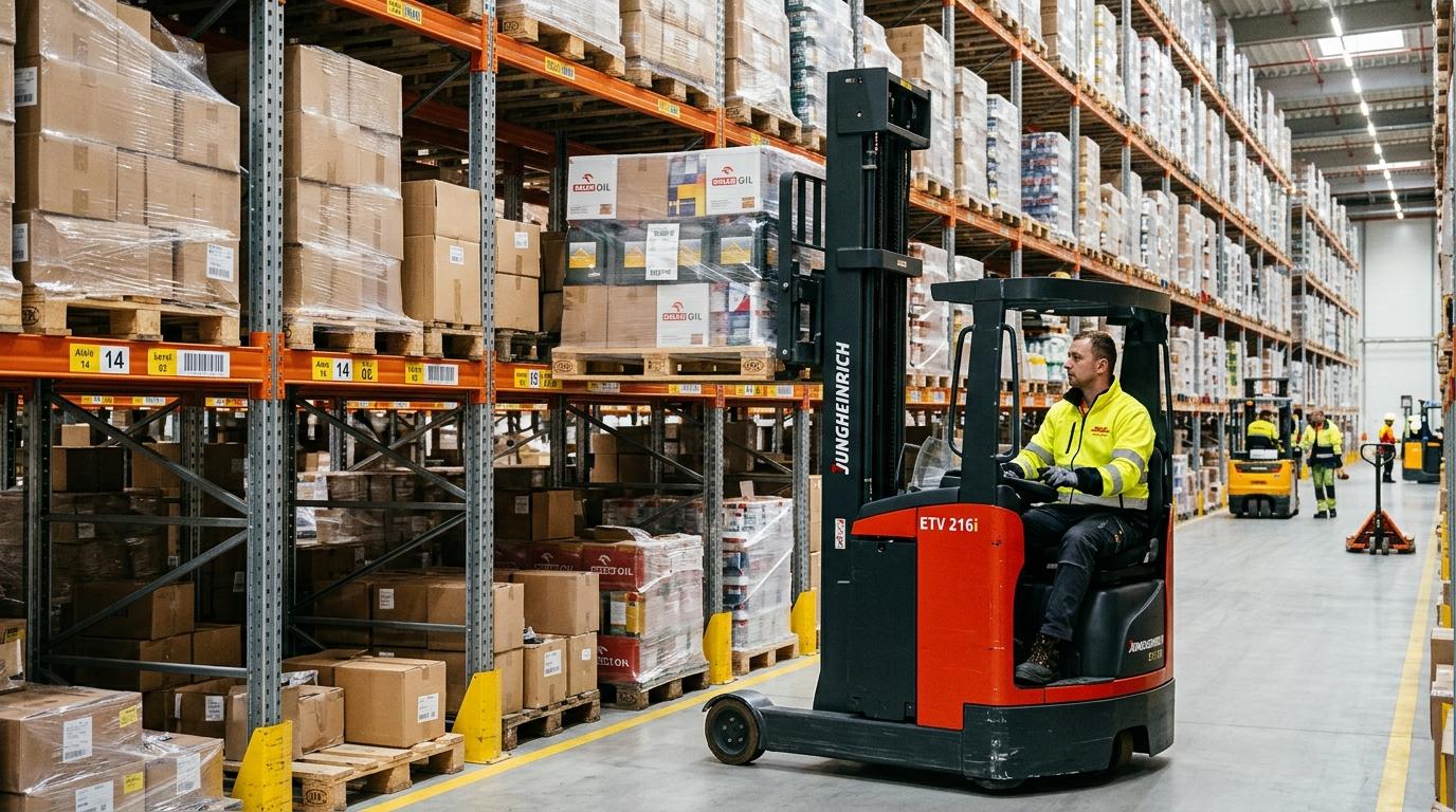 Operator wózka widłowego w systemie WMS